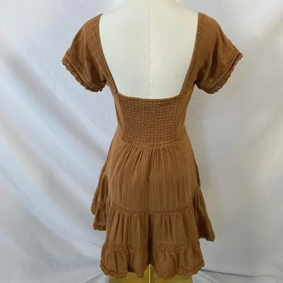American Eagle brown ruffle midi dress size xs boho cottagecore - Picture 2 of 8